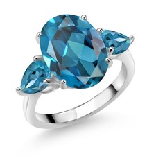925 Sterling Silver London Blue Topaz Ring For Women 8.04 Cttw, 14X10MM and