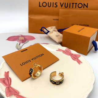 Auth Louis Vuitton M01833 Nanogram Enamel Earrings GD W/Box BA020430