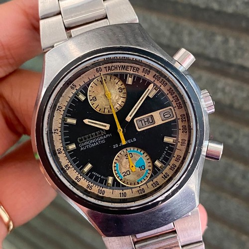 Rare Citizen Challenge Timer Chonograph Automatic 67-9038 Black Dial Day Date