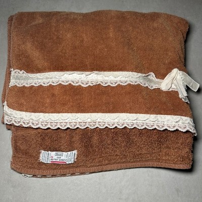 60's Sears Bath Towel Brown Lace Trim Our Better Quality Fringe Bow