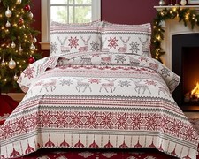Christmas Quilt Set Queen Size 3-Piece Xmas Bedspread Coverlet with Reindeer ...
