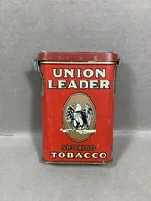 Vintage Union Leader Pocket Style EMPTY Tobacco Tin Eagle & Crest w/ tax stamp
