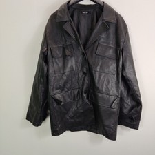 Nasty Gal Womens Jacket Faux Leather Button Up Collar Pockets Size 8