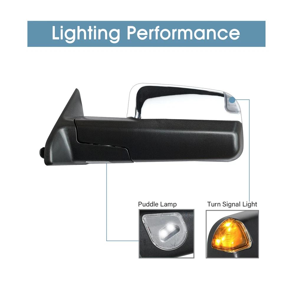 Espejos retrovisores de remolque eléctricos para Dodge Ram 2500 3500 LH+RH laterales cromados 2015 2016 2017 2018 Foto 2 de 4