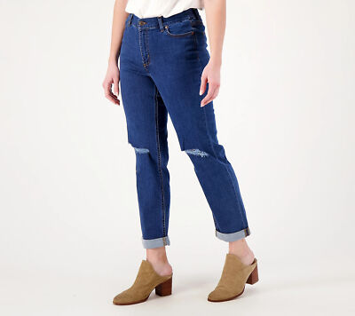 Denim & Co. Canyon Retreat Heartland Denim Girlfriend Jeans Medium Wash 4 New