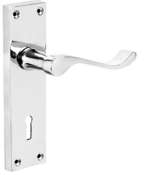 Polished Chrome Victorian Door Scroll Handles Lever Lock with Keyhole