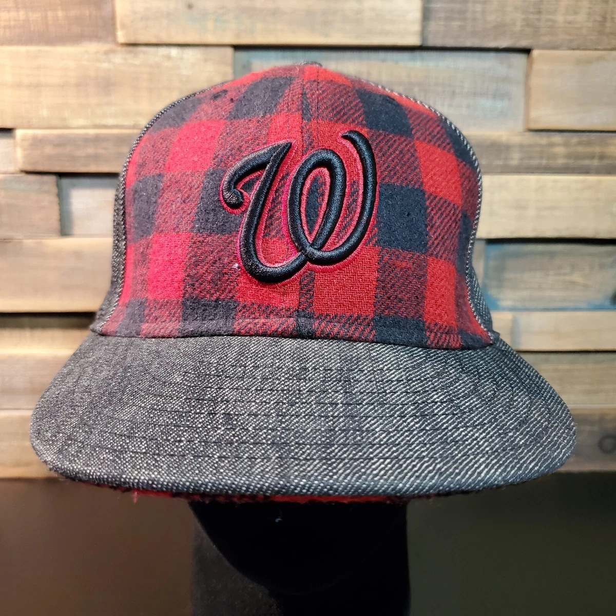 Washington Hat Size 7 Red Plaid Nationals New Era 59Fifty Baseball Cap Rare