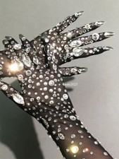 Mesh Shining Crystals Gloves Rhinestones Stretch Long Mittens Accessories