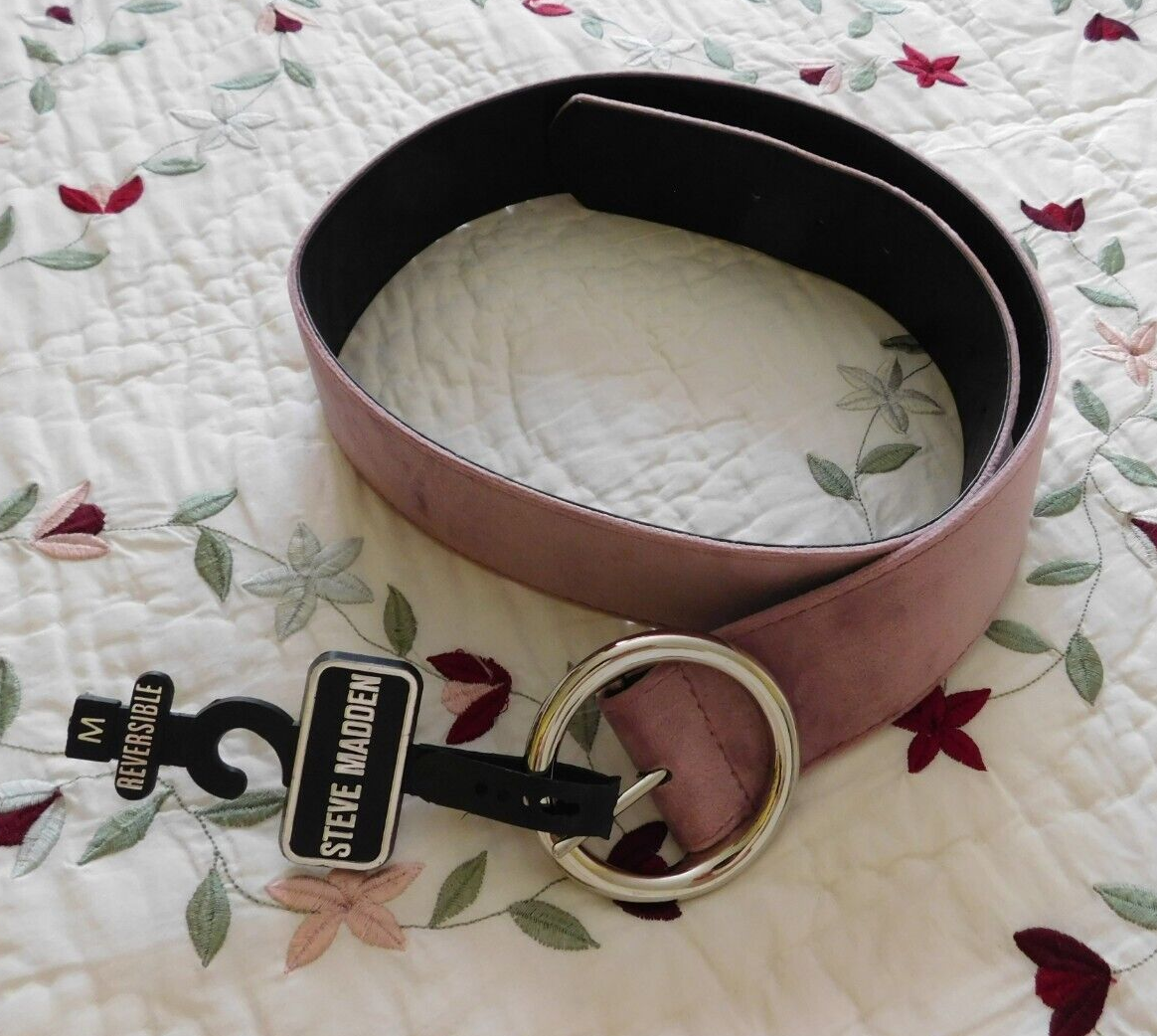 $38 NEW Steve Madden • Nude Neutral Blush Pink Perforated Faux Leather Belt New M/L STEVE MADDEN Pink Faux Leather THIN BELT 3/4 main image 2