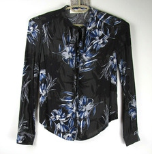 ASTR The Label Womens Size Small Green & Blue Floral Button Front Bow Collar Top