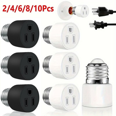 E26/E27 3 Prong Light Bulb Outlet Socket To Plug Adapter For 2/3 Prong Convert