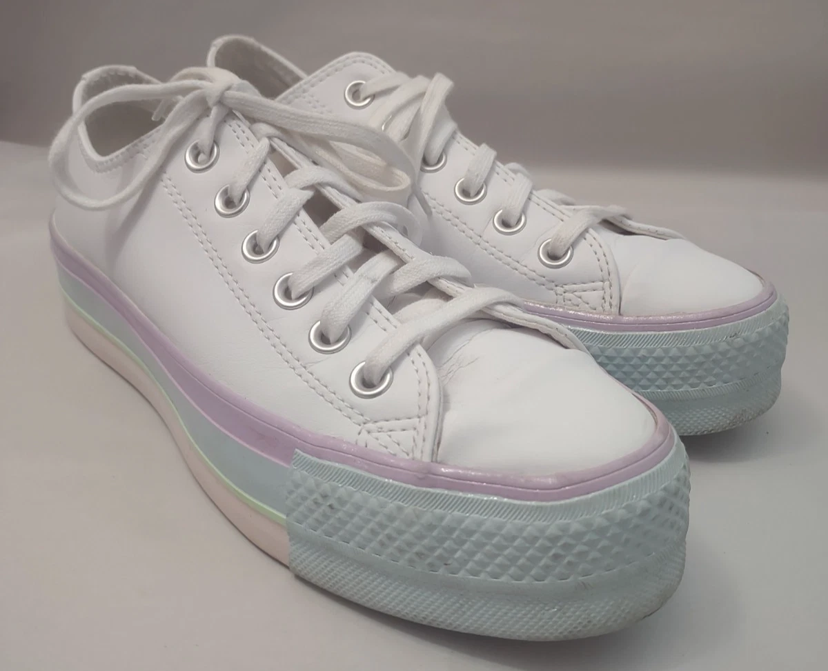 Converse Chuck Taylor Lift OX Platform Sneaker Bianco Lilla Blu US Donna 7