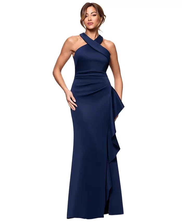 xscape navy blue dress Xscape Women's Long Beaded V-Neck Ball Gown - Navy main image 1