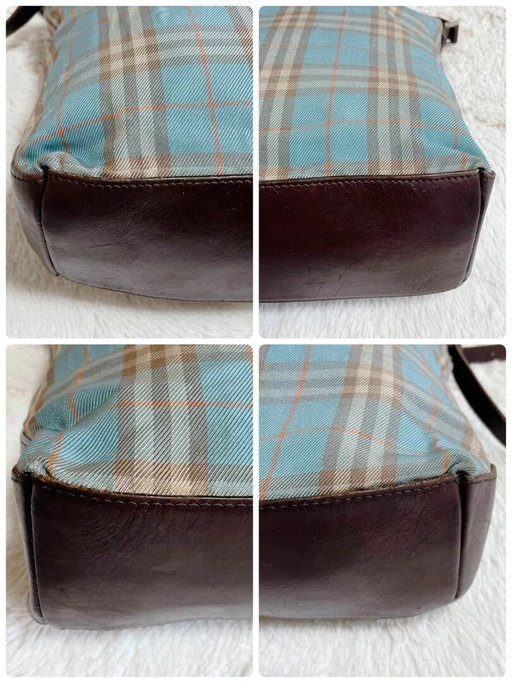 Bolso de Hombro BURBERRY Sacoche Cuero Color Raro Azul Cuadros Multicolor Foto 4 de 4