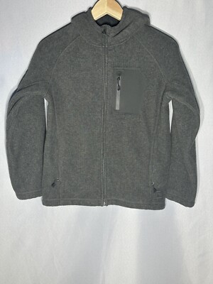 REI Boys Fleece Full Zip Jacket Size M 10-12 Gray Zipped Pockets Long Sleeve