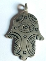 ANCIENT SILVER COLOR JEWISH AMULET SILVER COLOR TALISMAN PENDANT BEA...