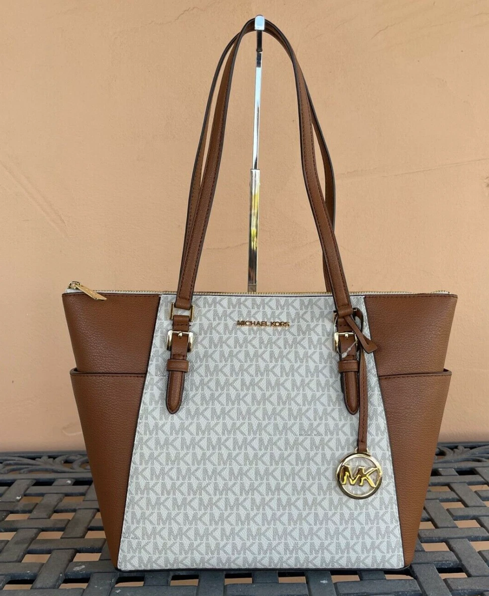 Michael Kors Large Tote Bag, Vanilla/Beige Woman’s Brown White Purse (NEW)