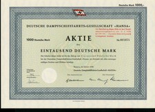 Aktie: Hansa - Dt. Dapfschiffahrts-Ges., Bremen, 1000 DM (345)