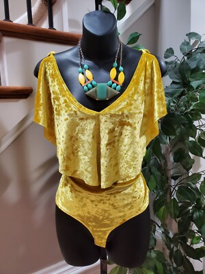 7th Avenue Women s Yellow Solid V-Neck SleeveLess One Piece Bodysuit Size Large