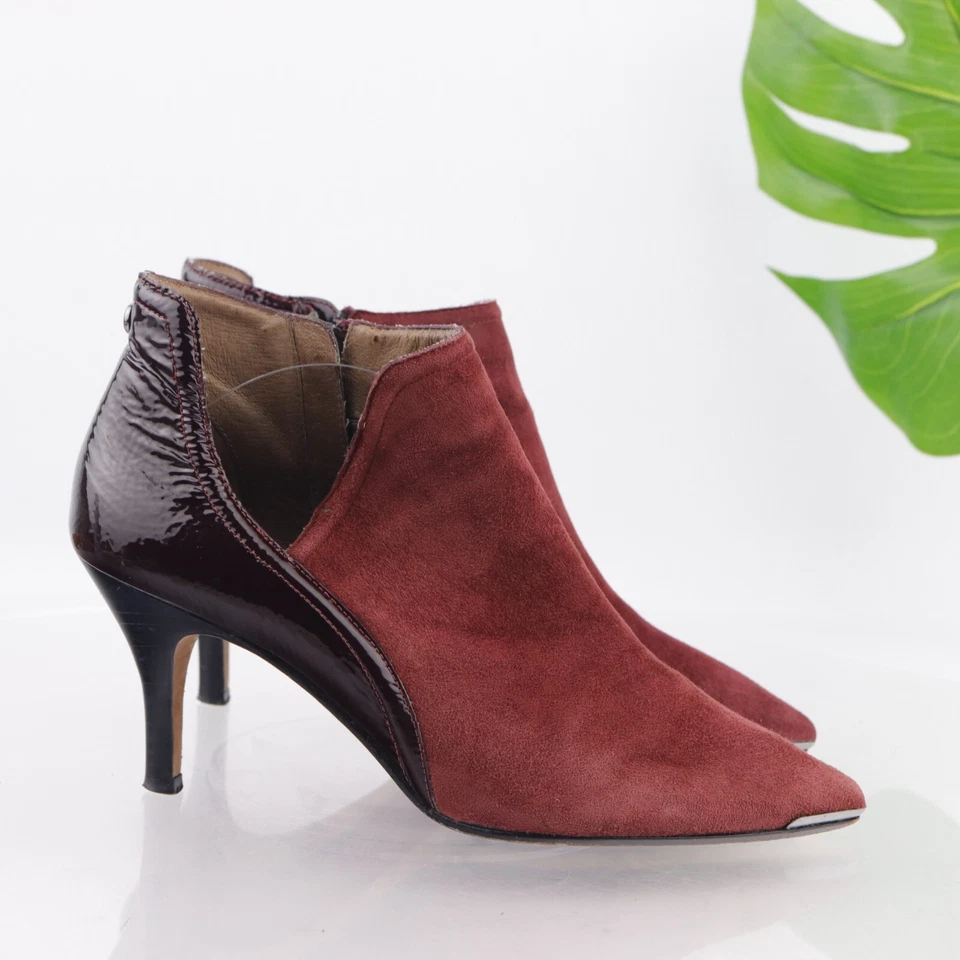 Bota para mujer Donald Pliner Taila talla 8,5 tacón en punta borgoña rojo gamuza recorte Foto 4 de 4