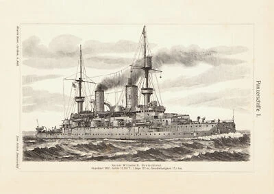 Panzerschiffe I. - II. historischer Druck Holzstich ca. 1906 Bildtafel Militär - Bild 1 von 4