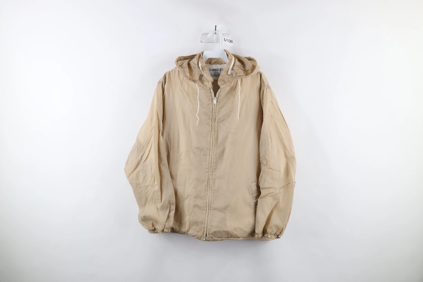Vintage 70s Streetwear Mens 42 Distressed Blank Lined Hooded Windbreaker Jacket