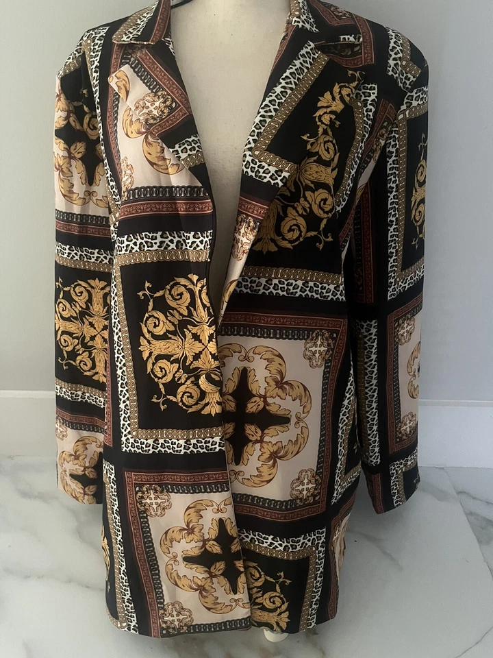 ✨BOOHOO Mujer Barroco Dorado/Negro Blazer Talla 14 Nuevo Con Etiquetas Foto 2 de 4