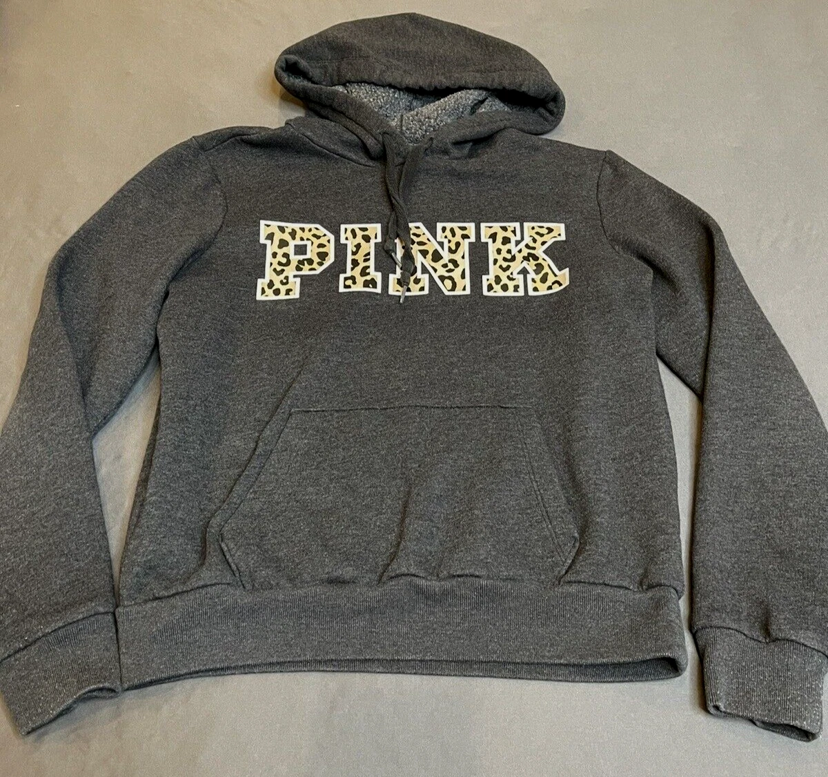 UNDERCOVER Maglione con cappuccio Victorias Secret donna taglia small grigio con stampa animale rosa