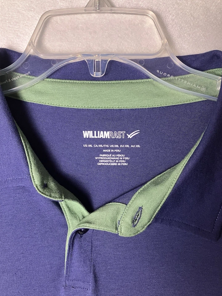 NUEVA CAMISA POLO WILLIAM RAST Para Hombres Azul Marino Verde SS Algodón Suave Elastizado Talla XXL Foto 3 de 4