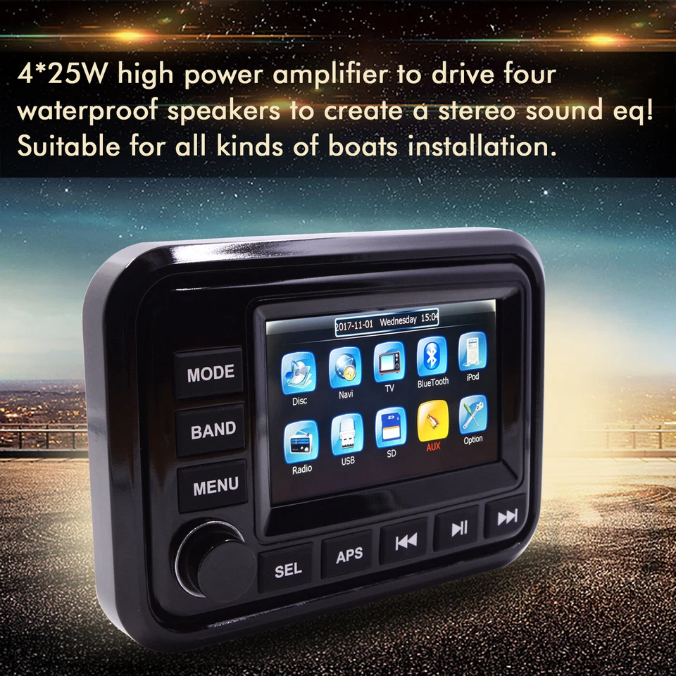 Marine Radio Stereo Bluetooth Receiver w/ Boat 300W Waterproof Speaker for Yacht - Image 3 of 4