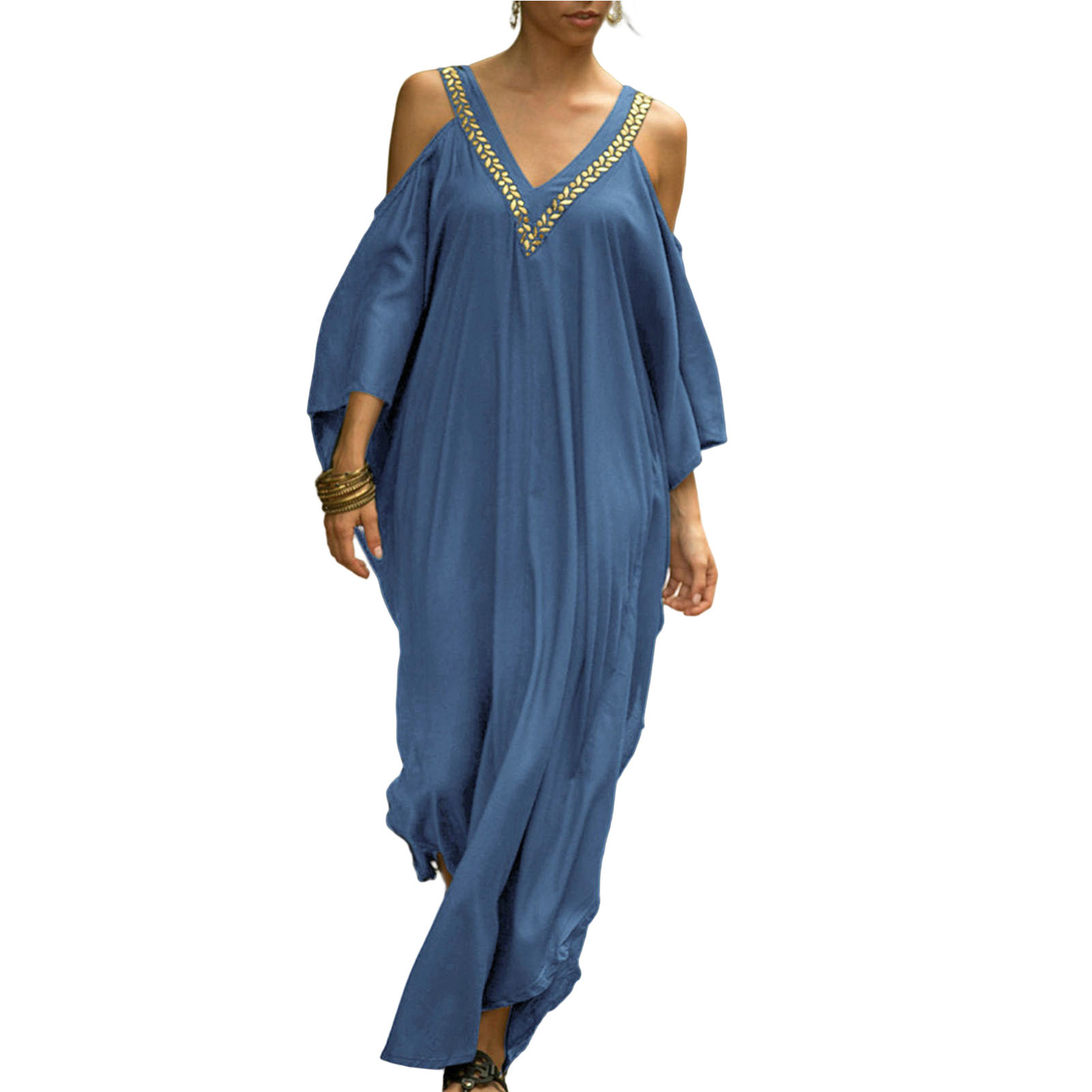 Boho Floral Strapless Maxi Dress For Women - Beach Cover Up, Tube Top Long Dress With Pockets - View #2