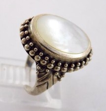 MWS 925 Sterling Silver Mother of Pearl Flat Cabochon Ring MOP Shell Size 6