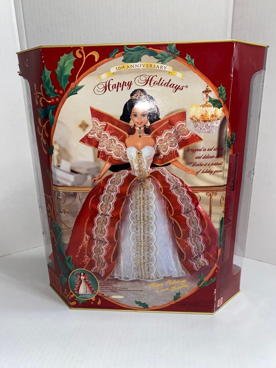 1997 HAPPY HOLIDAYS BARBIE-BOX NOT MINT-RED & GOLD GOWN-MATTEL