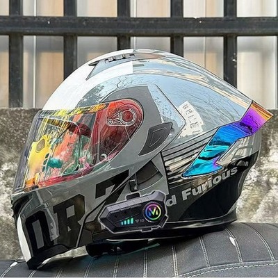 Bluetooth Flip Up Motorcycle Intercom Helmet Racing Double Lens Motorbike Helmet