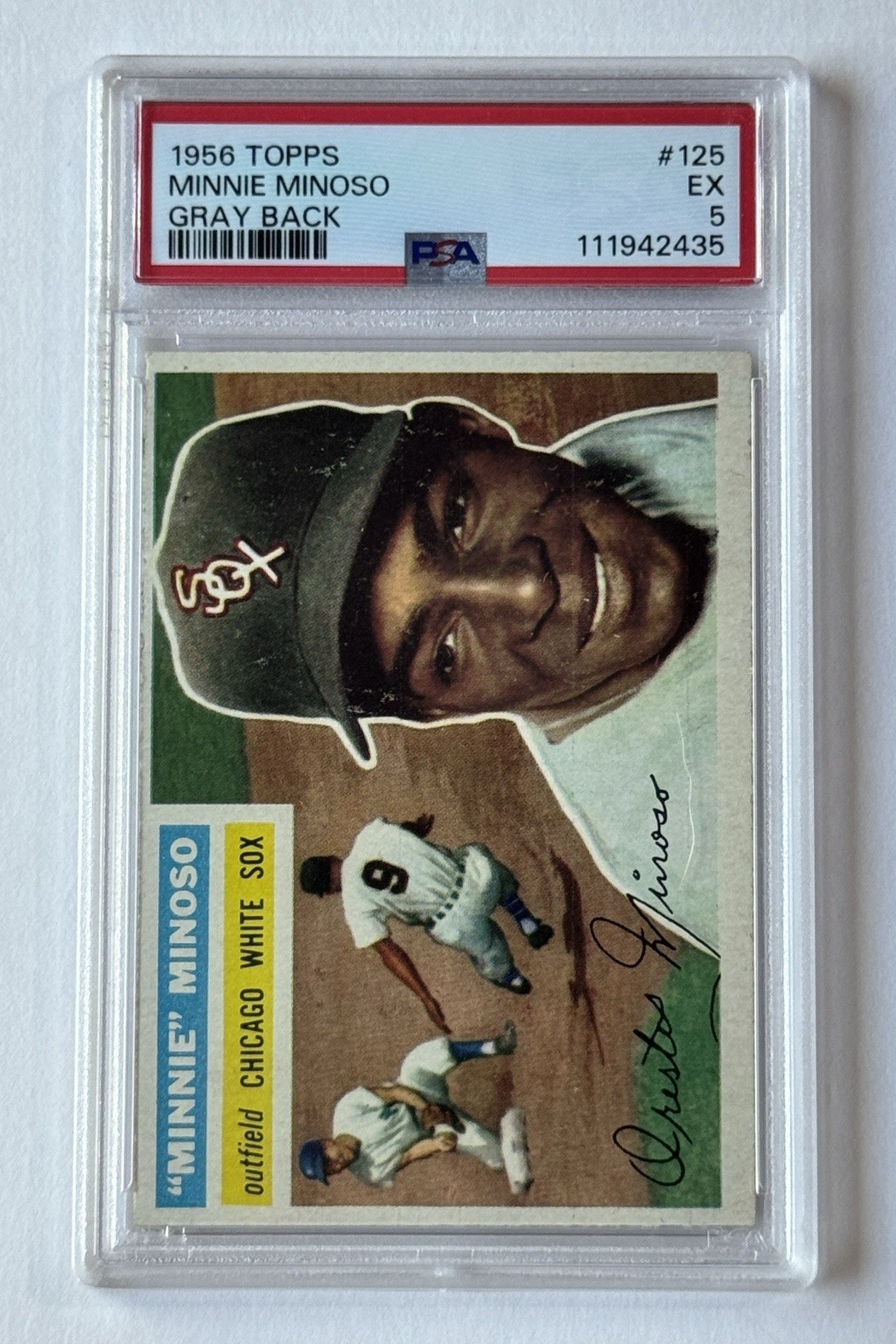 1956 Topps Baseball Set Break #125 MINNIE MINOSO (Hall of Fame) Gray Back PSA 5