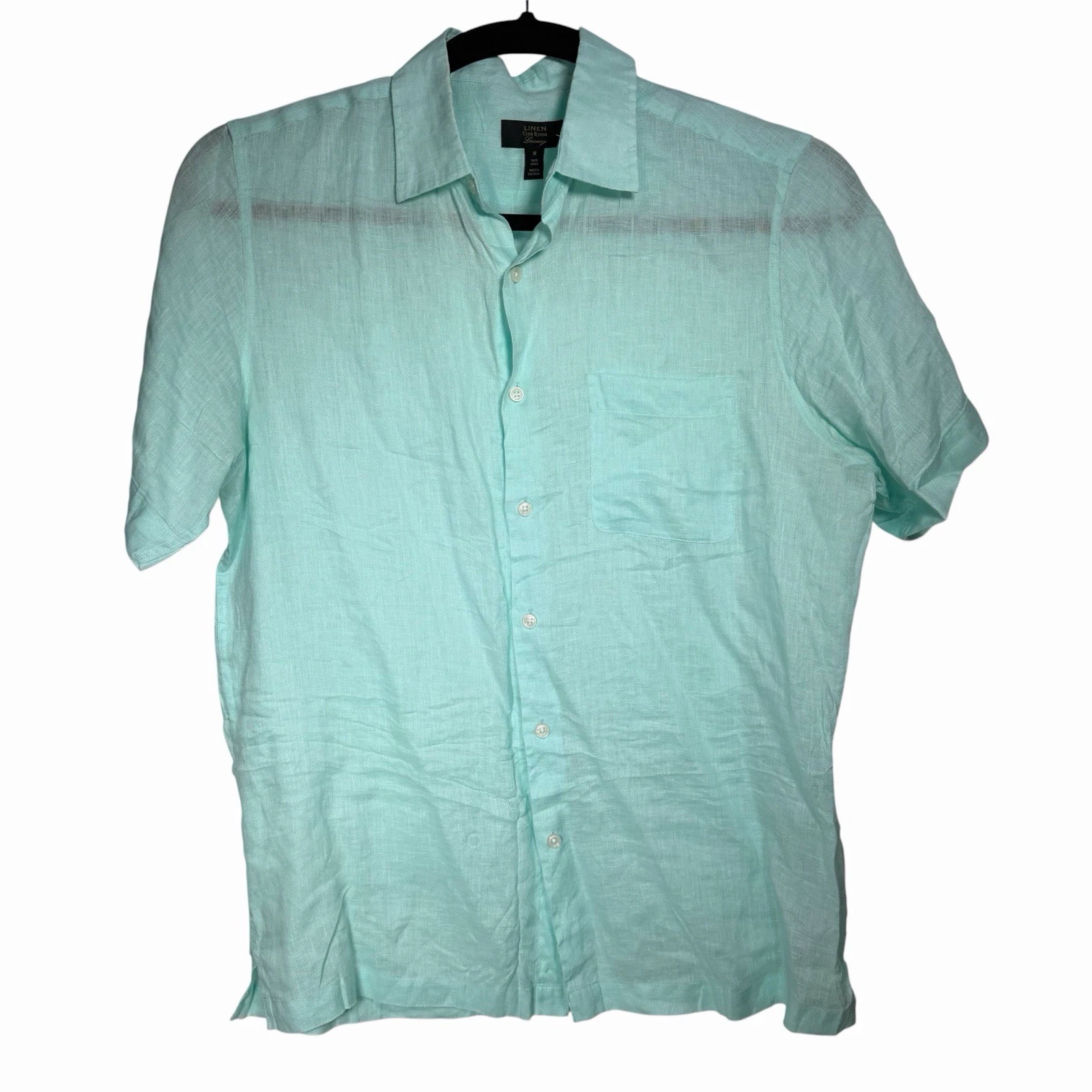 Club Room Luxury Mens Light Green 100% Linen Short Sleeve Button Up Shirt Size M