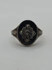 Vintage Sterling Silver 925 Ornate Black Onyx Marcasite Ring Sz 9