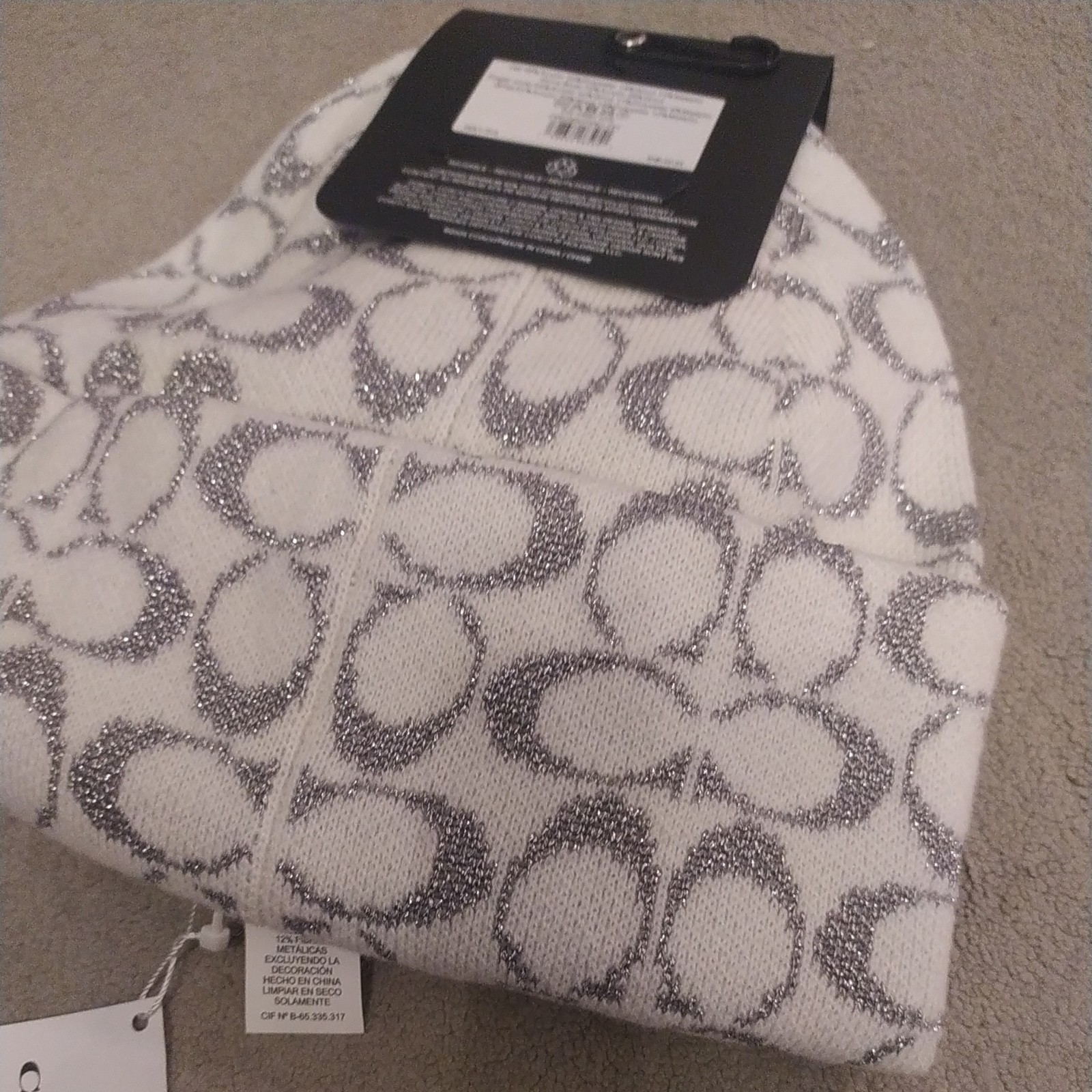 Coach Monogram Logo Hat & Glove Set - White & Silver RRP £180- BNWT FREE UK POST image 5