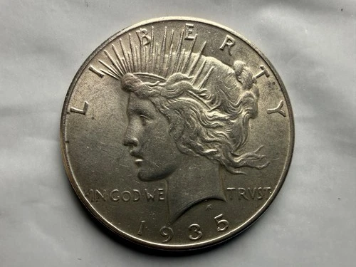 1935 $1 Peace Dollar Nice Luster Silver with Gold Tints Good Sharp Details