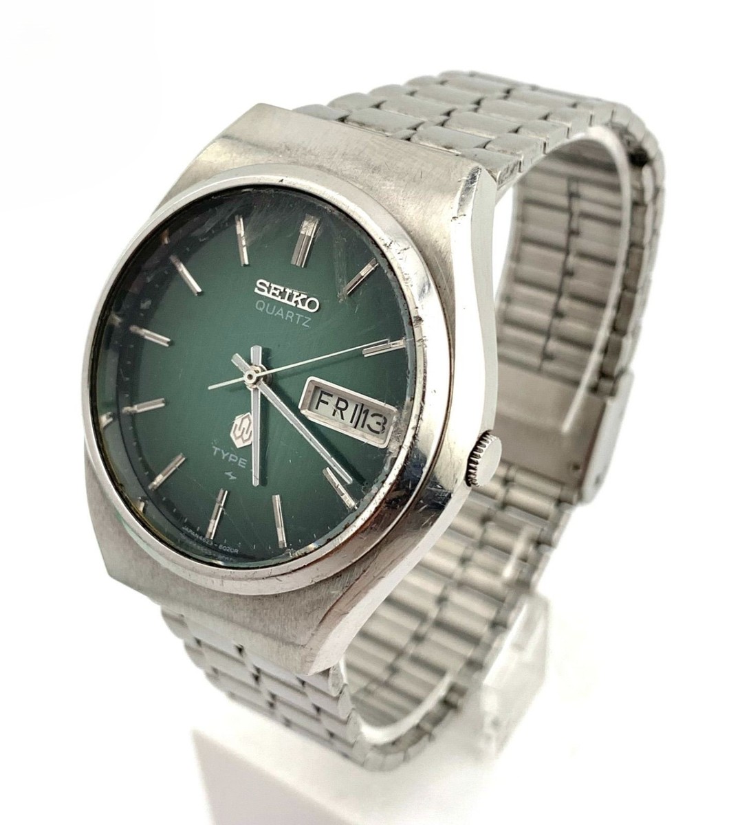 SEIKO Type II 4623-8010 Day/Date men Quartz Green Dial Watch Japan