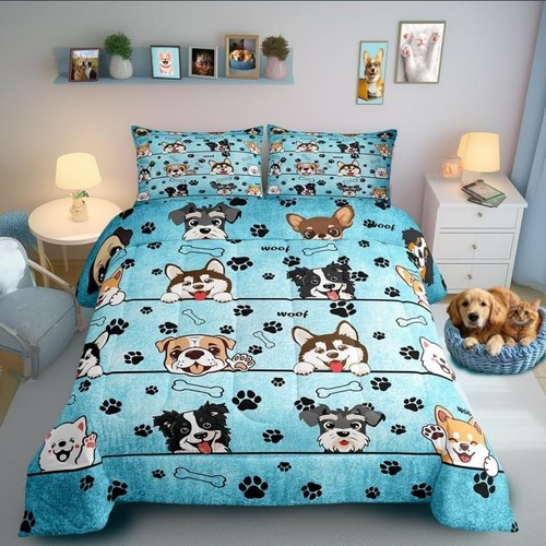 Cute Dog Comforter Set for Kids Room Decor Cartoon Puppy Pet Twin Cute Dog 01 - Picture 2 of 7
