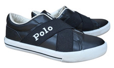 Polo Ralph Lauren Oakview II Sneakers Boys Size 6 Slip On Black White Leather