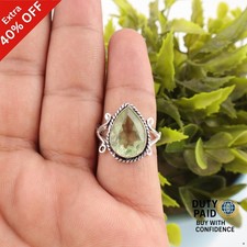 Sterling Silver Pear Green Amethyst Stone Anniversary Ethnic Band Wedding Ring