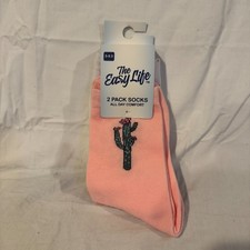 The Easy Life Cactus Socks 2 Pack Pink White NWT Womens Size 5-9.5 Desert Crew
