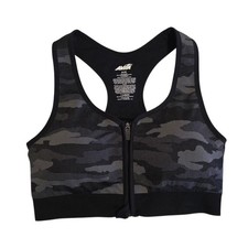Avia Sports Bra Front Zip Racerback Activewear Black Gray Camo Workout Fit XL