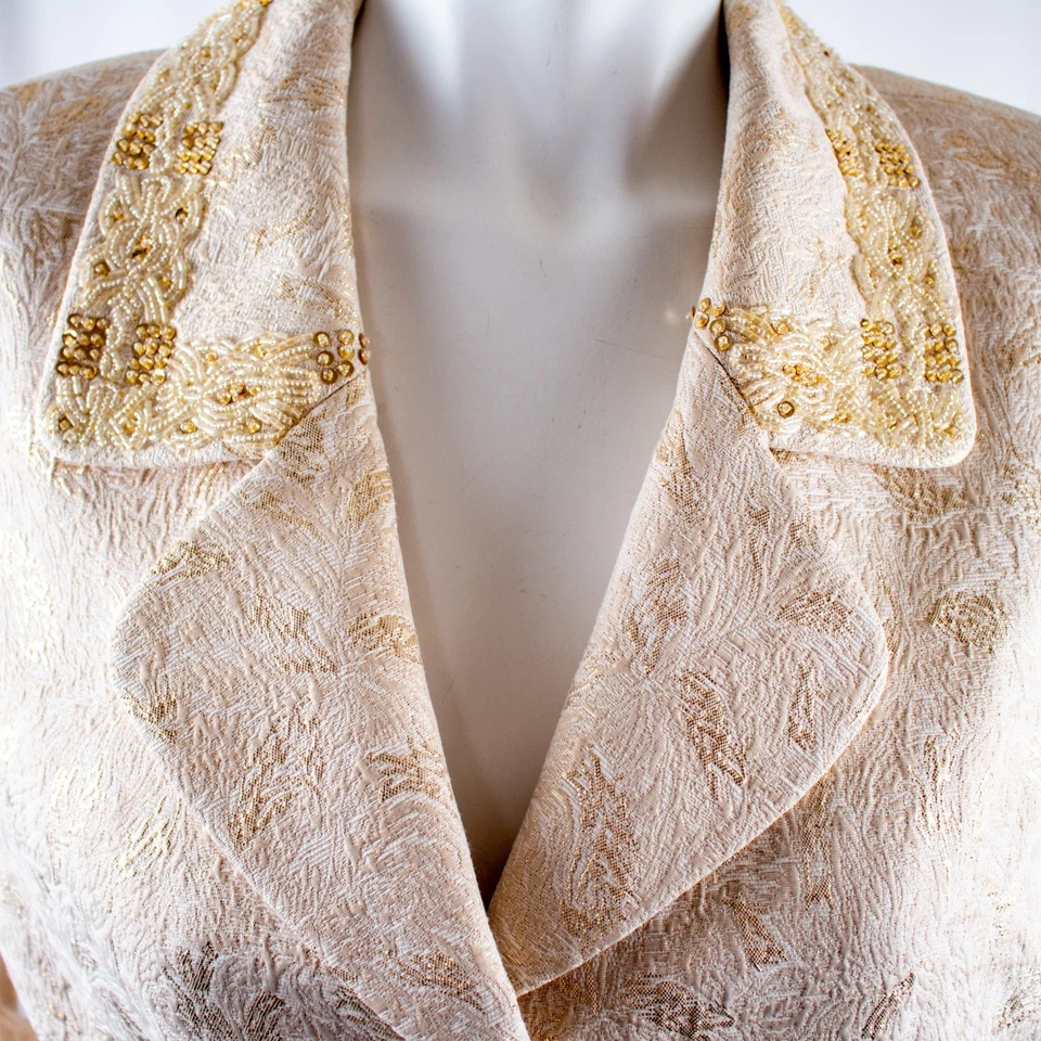 KASPER New Ivory Gold Embellished Floral Rhinestone Women Skirt Suit Size 16 - Image 2 of 4