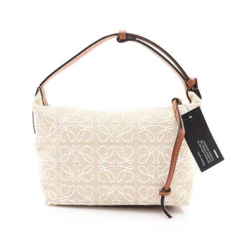 LOEWE Small Cubi Handbag Ecru Tan Brown Anagram Jacquard Calfskin Leather