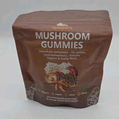 Mushroom Gummies 60 Ct Kpoapera Immune Support And Energy Boost Exp 04/27 New