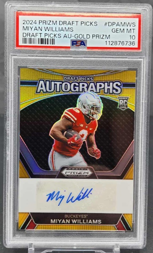 2024 Prizm Draft Picks MIYAN WILLIAMS GOLD RC AUTO #d /10 OHIO STATE PSA 10 Gem