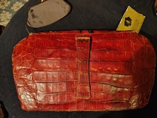 Crocodile Alligator Leather Clutch Handbag Vintage Brown